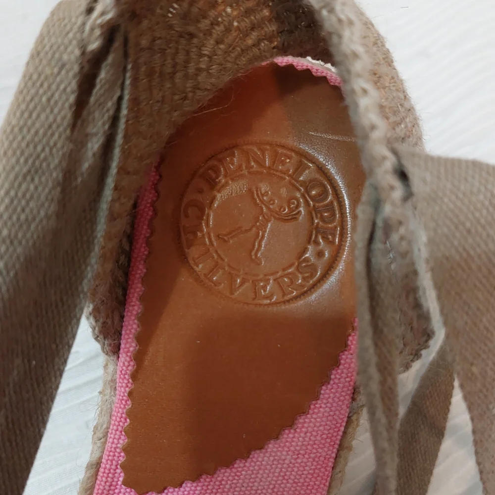 Penelope Chilvers Pink Espadrille Wedge Ankle Tie Sandals Size 40